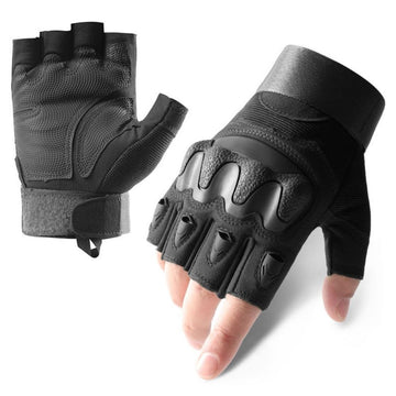 Manusi Tactice fara degete, Armatura de Protectie din Cauciuc, Palme Antiderapante, Negru, Respirabile, Ajustabile cu Velcro, #0468