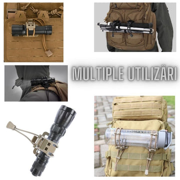 Suport pentru Accesorii Ajustabil cu Prindere pe Chinga Molle, Rucsac, Vesta, Bej Desert, #0309