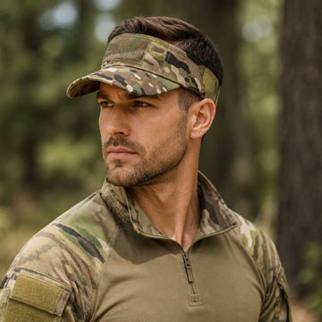 Sapca Tip Visor Tactical  Fără Calotă, Ajustabilă cu Velcro 50-61cm, Material Ripstop, Stil Outdoor & Tactical, Camuflaj, Negru-Camuflaj #0795
