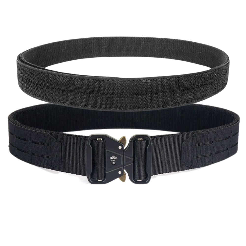Centura Tactica Combat cu Chinga Molle pentru Accesorii si Centura Interioara, 135 cm, Ajustabila, Catarama Metalica cu Eliberare Rapida, Negru, #0493