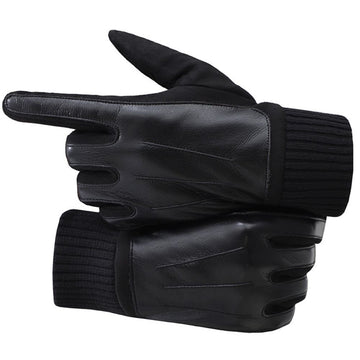 Manusi de Iarna Elegant, Negru, Piele Tricotat, Interior Imblanit, #0688