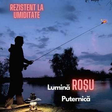 Avertizor Semnalizator Luminos Rosu pentru Lanseta Feeder cu Clopotei, Set 4 buc cu 4 Baterii CR425, Pescuit de Noapte, #0320