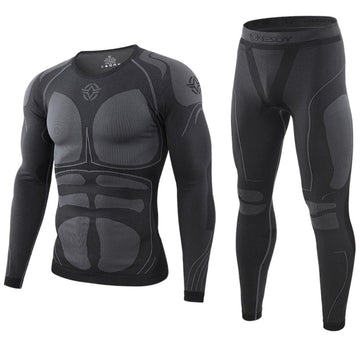 Lenjerie Termica Bluza si Pantaloni, Costum Termoactiv, Barbati, Negru, #0557
