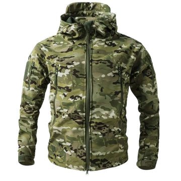 Jacheta Toamna Iarna, Softshell cu interior Imblanit, Camuflaj Multicam, Impermeabil si Rezistent la Vant, #0396