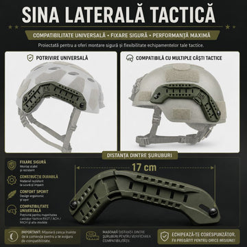 Sina ARC Laterala pentru Casca Tactica, Set Complet cu Șnur Elastic și Accesorii de Montaj, Verde Militar, #0819