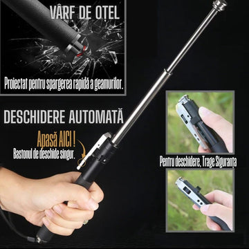 Baston Telescopic Mini de Buzunar, Automat, BM20, Otel Aliat, 39 cm Trei Elementi, Maner Cauciuc Aderent, 205g, Compact, #0774