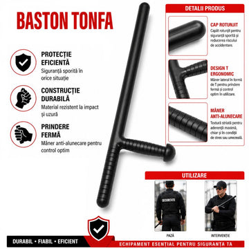 Baston Tonfa Autoaparare 59 cm, Plastic ABS Rezistent, TK02 Antiderapant, 450g, #0796