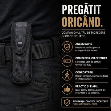 Toc Nylon Port Spray Tactic, 80ml-130ml, Prindere pe Centura, Toc Tactic inchidere cu Capsa, #0765