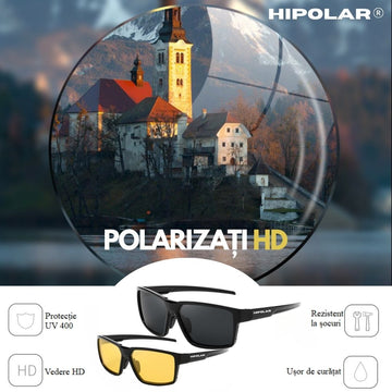 Ochelari de Soare pentru Condus, HD36, Polarizati, HIPOLAR ®, Set 2 buc, Lentiala Negru si Galben pentru Zi si Noapte, Protectie UV400, cu Husa de Protectie, #0324