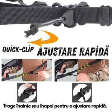 Curea pentru Arma, Quick Clip, Ajustare Rapida, Prindere in 2 Puncte, WP06 Negru, #0718
