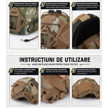 Husa de Protectie pentru Casca Tactica, Camuflaj Coyote, Ajustare cu Velcro si Elastic, #0823