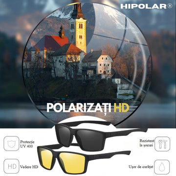 Set Ochelari de Soare pentru Condus, Polarizati, HIPOLAR ®, Lentiala Negru si Galben HD21 pentru Zi si Noapte, Protectie UV400, cu Husa de Protectie #0292