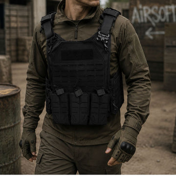 Vesta Tactica Airsoft cu Sistem de Eliberare Rapida, Negru, Ajustabil, Port 3 Încărcătoare, #0821