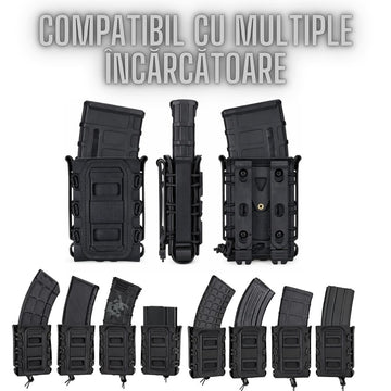Port Incarcator Tactic 5.56mm / 7.72.mm / 5.45mm, Acces Rapid, Prindere pe Centura, Vesta sau Chinga Molle, Negru, #0816