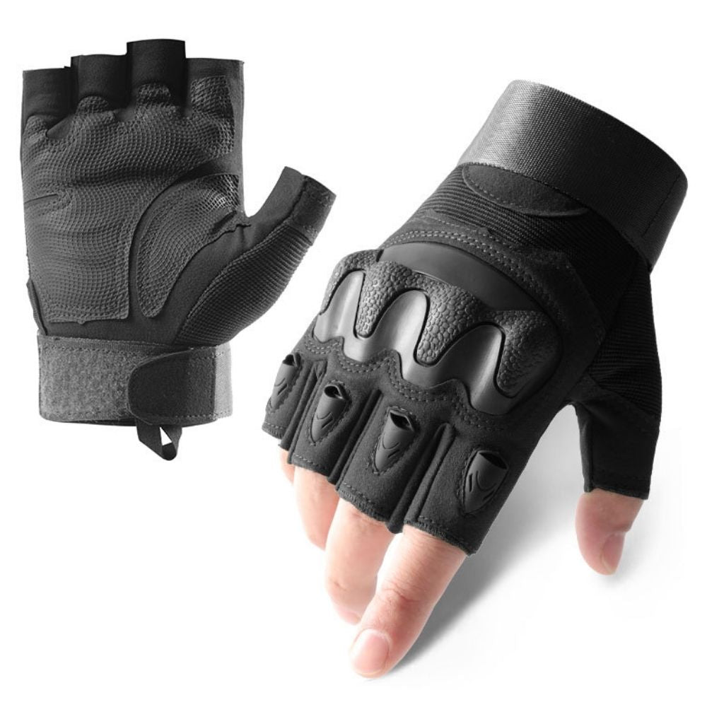 Manusi Tactice fara degete, Armatura de Protectie din Cauciuc, Palme Antiderapante, Negru, Respirabile, Ajustabile cu Velcro, #0468
