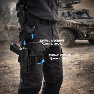 Holster Glock 17, Toc Tactic pentru Pistol, Rotativ, Ajustabil, pe Mana Dreapta, cu Eliberare Rapida, Prindere pe Picior, #0744