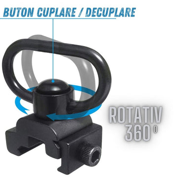 Suport QD Prindere pe Sina RIS, pentru Curea Purtare Arma Airsoft, Eliberare Rapida, Rotativ 360, #0715