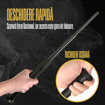 Baston Telescopic Aliat Otel Aluminiu, 51 cm Trei Elementi, BM15, Buton Inchidere Rapida, Maner Cauciuc Aderent, 240g, Compact Negru, #0775