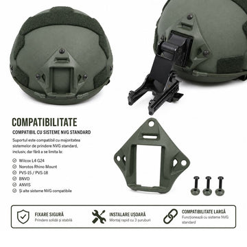 Suport NVG pentru Casca Tactica, Set Complet Accesorii de Montaj, Verde Militar, #0820