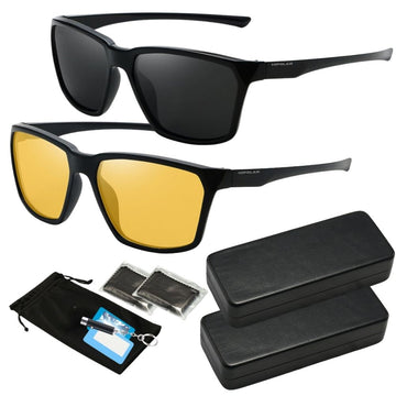 Set Ochelari de Soare pentru Condus, Polarizati, HIPOLAR ®, Lentiala Negru si Galben HD5 pentru Zi si Noapte, Protectie UV400, cu Carcasa de Protectie Antisoc, #0271