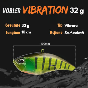 Vobler Vib 32g, Naluca cu Vibratii, 100mm, Cicada Verde Natural pentru Stiuca, Somn si Salau, #0371