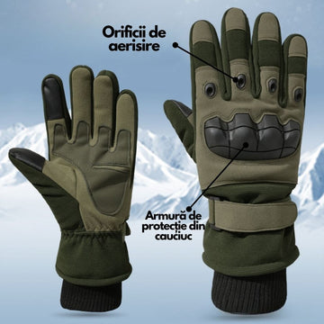 Manusi Tactice Combat de IARNA, cu Armatura de Protectie si Captuseala, Verde Olive, #0219