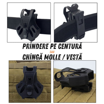 Toc Catuse Tip Holster, Suport Tactic cu Acces Rapid, Rorativ 360, Prindere pe Centura sau Chinha Molle, #0489