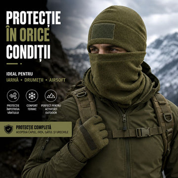 Caciula cu Bandana Set, Cagula de Iarna, Negru, Fleece Polar Moale, Marime M 50-56, #0780