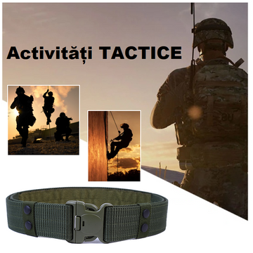 Centura Tactica Militara Combat, 125 cm, 5,5 cm latime, Ajustabila cu prindere in 3 puncte, Ajustare cu Velcro, Verde, #0008