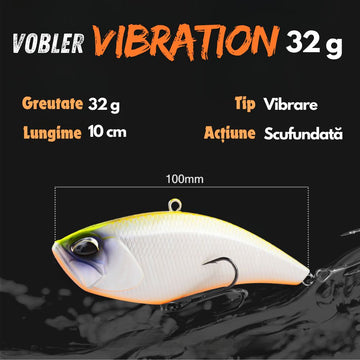 Vobler Vib 32g, Naluca cu Vibratii, 100mm, Cicada Alb pentru Stiuca, Somn si Salau, #0372