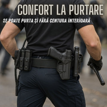 Centura Tactica Combat Dubla, 137 / 148 cm, Marimea L, cu Centura Interioara, Curea Interventie pentru Securitate, Politi, jandarmeria, Negru, #0638