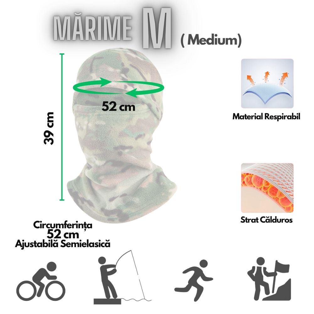 Cagula Caciula de Iarna, Camuflaj, Fleece Polar Moale, Marime M 52, Se