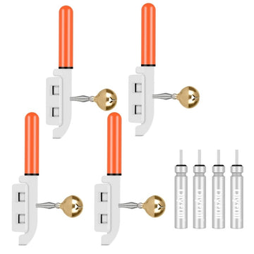 Avertizor Semnalizator Luminos Rosu pentru Lanseta Feeder cu Clopotei, Set 4 buc cu 4 Baterii CR425, Pescuit de Noapte, #0320