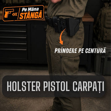 Holster Toc Pistol CARPATI, mana Stanga, cu Sistem Rapid de Blocare si Deblocare, Prindere pe Centura, #0824