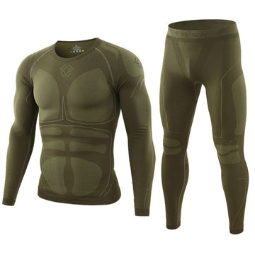 Lenjerie Termica Bluza si Pantaloni, Costum Termoactiv, Barbati, Verde Kaki, #0586