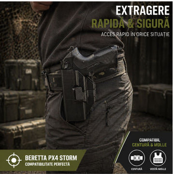 Toc Holster Tactic Beretta PX4 Storm, pe mana Stanga sau Dreapta, cu Prindere Centura sau Chinga Molle, Blocare Deblocare Rapida, #0770