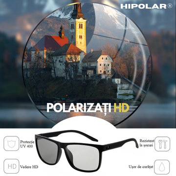 Ochelari de Soare Polarizati, HIPOLAR ®, Clasa 3, Lentile Gri-Negru Fotosensibile HD19, UV400, cu Carcasa Antisoc #0288