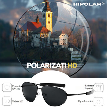Ochelari de Soare Polarizati, HIPOLAR ®, Clasa 3, Rama Metalica, Lentila Neagra HD7, UV400, cu Carcasa Antisoc, #0272