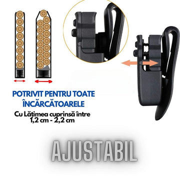 Port Incarcatoar Dublu Tip Holster cu Prindere Pe Centura, 9mm, Ajustabil pentru Multiple Incarcatoare, #0786