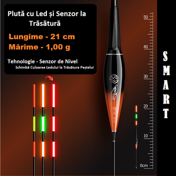 Pluta de Pescuit cu LED Inteligenta, HD1, 1 g, OPRA Tactic, Inteligenta cu Senzor la Trasatura, Schimbare de Culoare a Ledului cand Trage Pestele