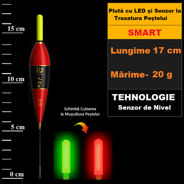 Pluta de Pescuit cu LED Inteligenta, HD3, 20 g, OPRA Tactic, Inteligenta cu Senzor la Trasatura, Schimbare de Culoare a Ledului cand Trage Pestele, Verde-Rosu #0120