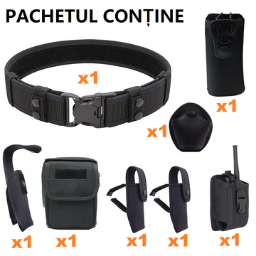 Centura Tactica cu Accesorii, 8 piese, Ajustabila, Prindere in 3 Puncte