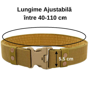 Centura Tactica Militara Combat, 125 cm, 5,5 cm latime, Ajustabila cu prindere in 3 puncte, Ajustare cu Velcro, Bej, #0122